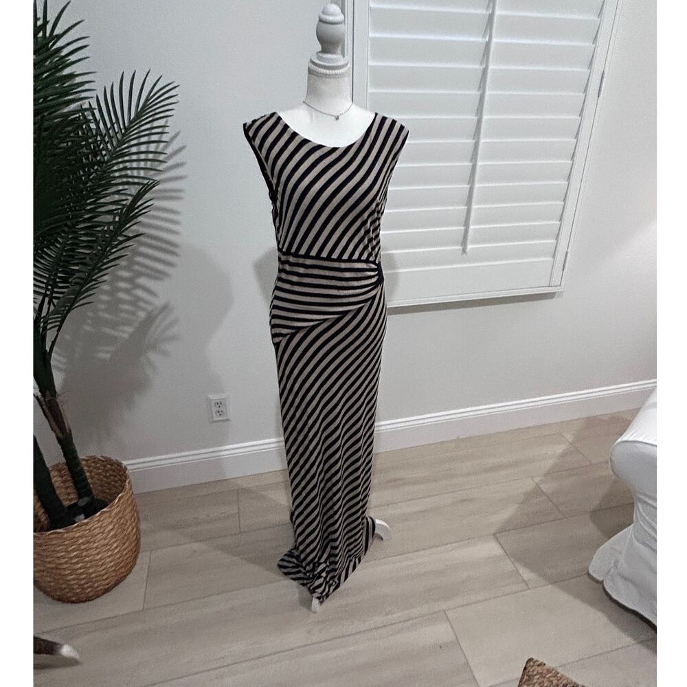 Knit maxi dress Beige by ECI striped sleeveless design Sz L